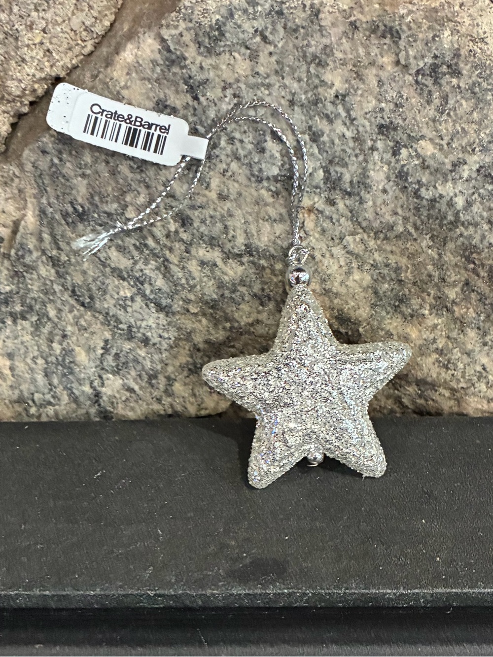Crate & Barrel Silver Glitter Star Holiday Ornament Decor New With Tags